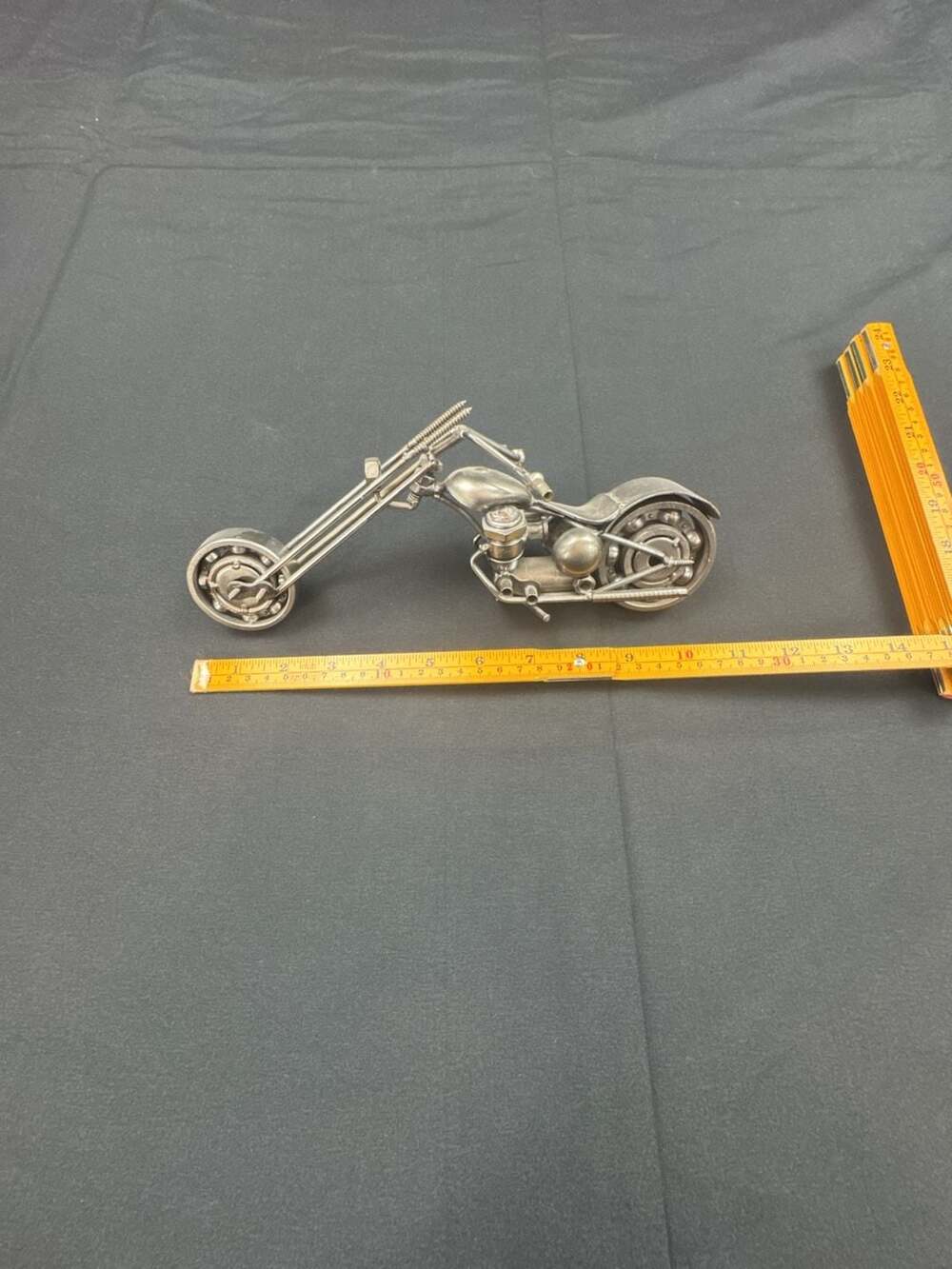 Handmade Scrap Metal Motorcycle Sculpture Chopper Long Fork